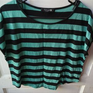Forever 21 Black and Teal Striped Top